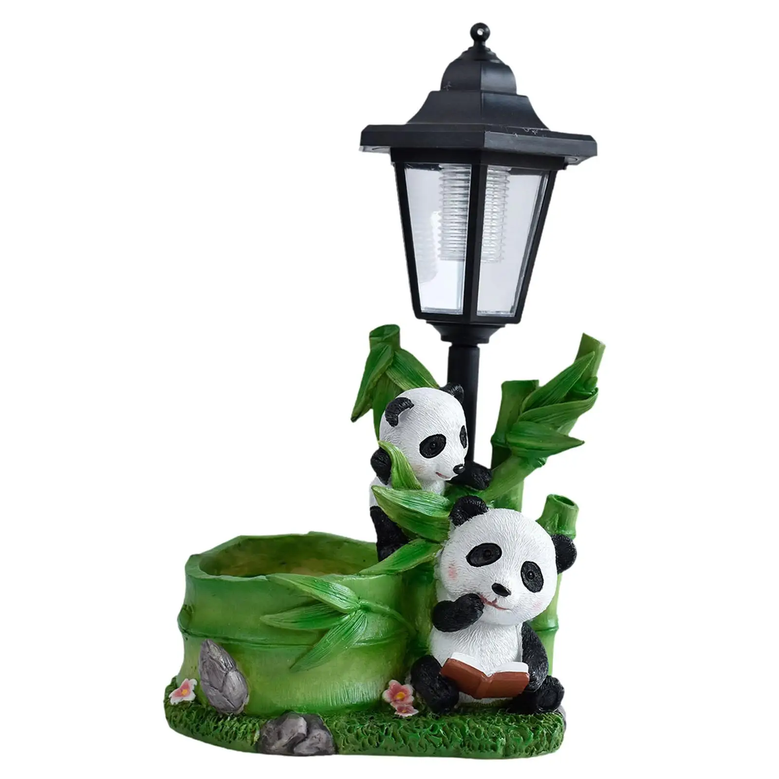Panda Figurine with Solar Powered Light Weatherproof 7.3x5x12.6inch Lovely Multipurpose for Flower Bed Decor Outdoor Decoration view 3