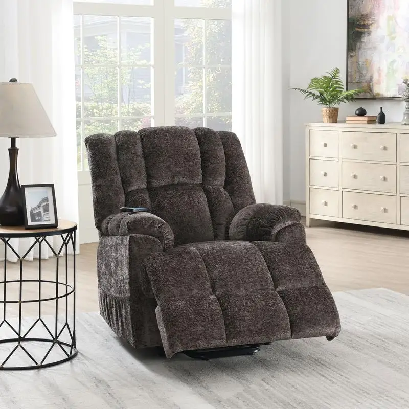 Brown Chenille Power Recliner with Lift, Heat & Massage Function