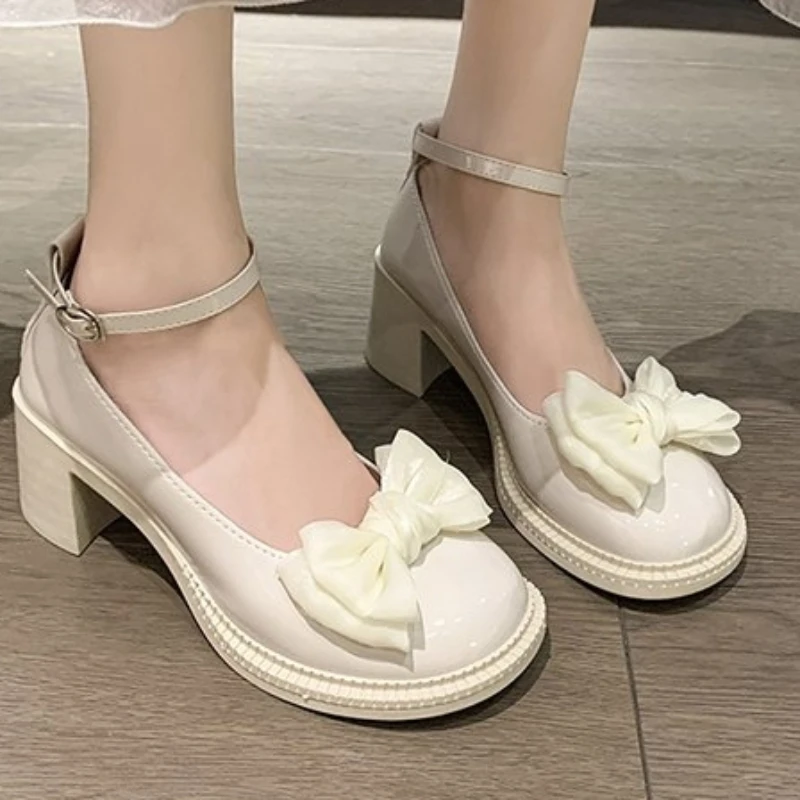 Spring Women\'s High Heels Mary Jane Bow Fashion New Fashion Solid Color Designer 2024 High Heel Women\'s Shoes Zapatos Mujer