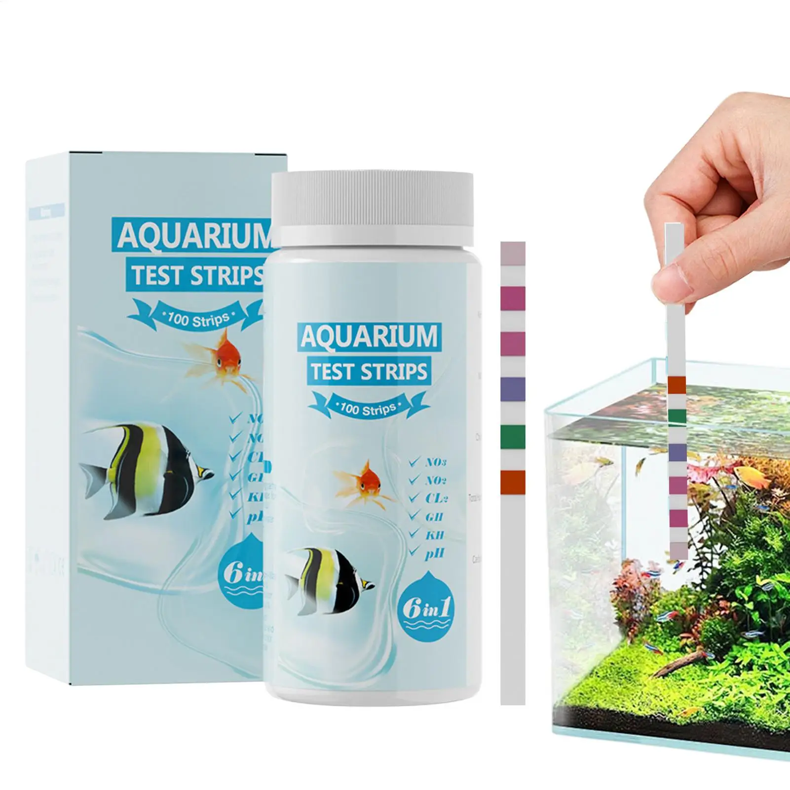 Aquarium-Wassertestkit 100 Stück Salzwasser-Teststreifen 6-in-1 Testpapier Wasserqualitätstester für Tägliche Überwachung Reise