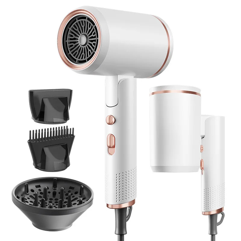 220V New Foldable Hair Dryer 2400W High-Power Silent Hair Dryer With Cold And Hot Air Distribution And Multi Nozzle Blower