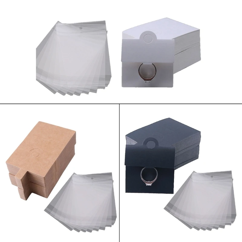 100 Pcs Blank Ring Display Holder Cards Kraft Cardboard Ring Hanging Cards Holder Jewelry Packaging Display Cards