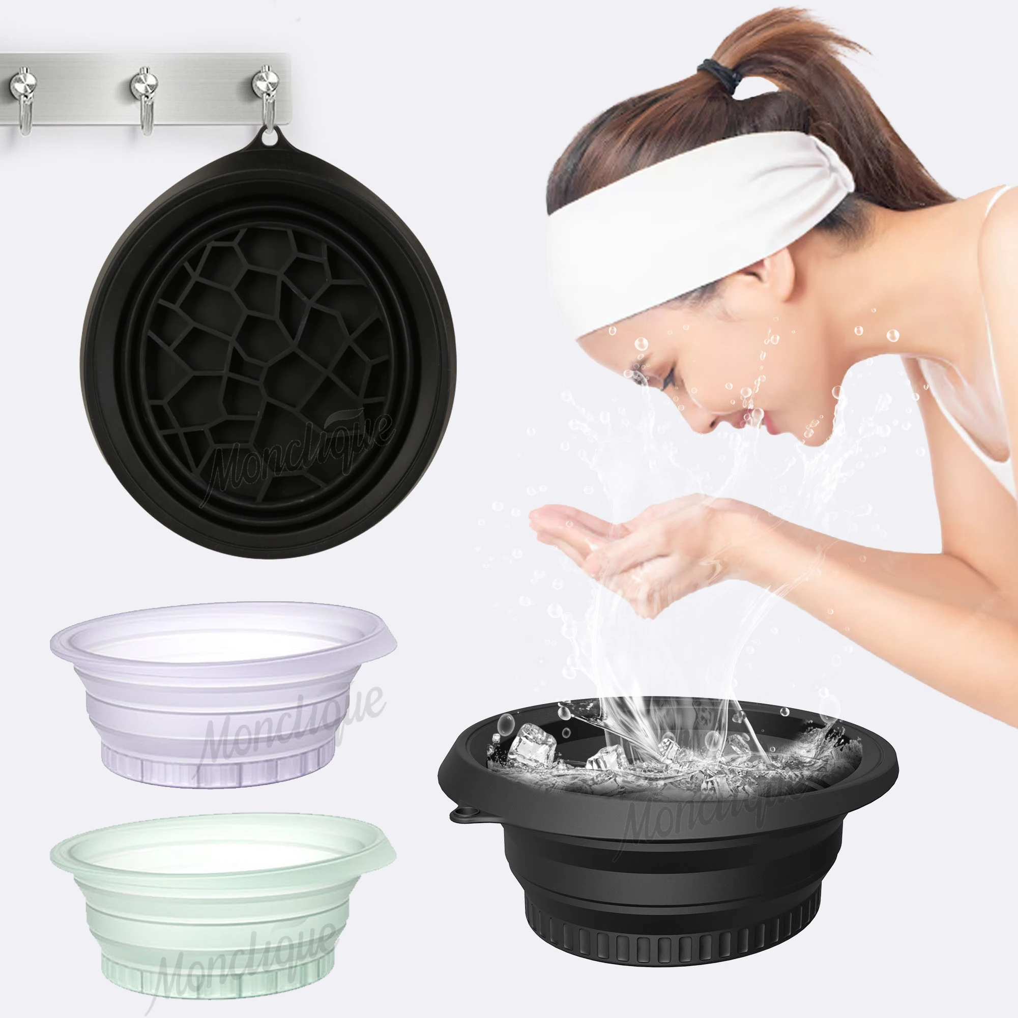 Ice Compress Folding Wash Bowl Portable Silicone Basin Built-in Ice Grid Reduce Facial Swelling Shrink Pores Travel Family Care