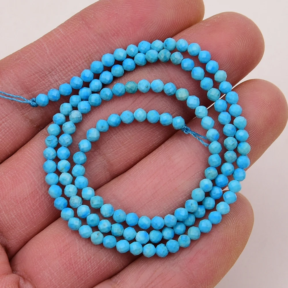 APDGG 5 Strands 3mm Natural Blue Turquoise Faceted Round Gems Stone Loose Beads 15.2'' Strands Jewelry Making DIY