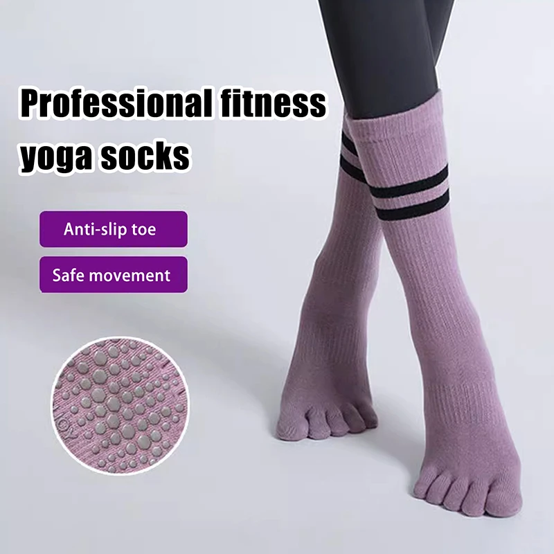 Women Breathable Yoga Socks Mid-tube Non-slip Five Finger Pilates Sports Sock Cotton Fitness Dance Ballet Indoor Floor Socks