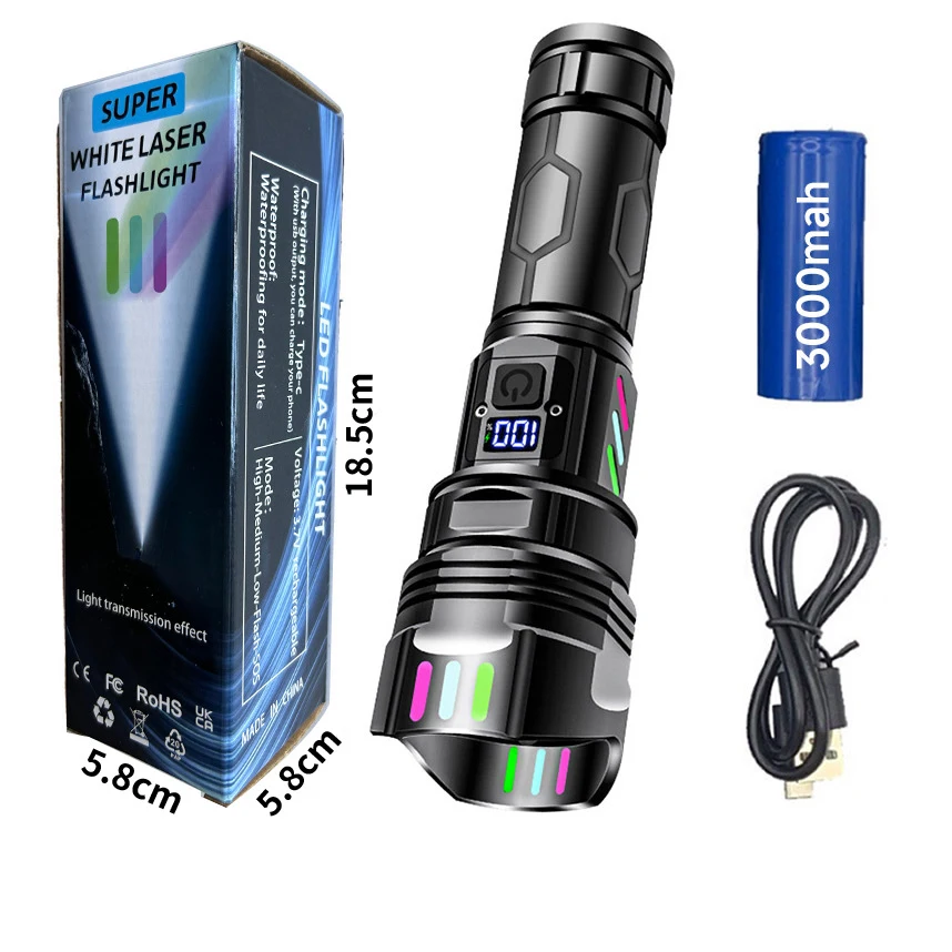 High Strong Power Led Flashlights USB Rechargeable Tactical Light Emergency 18650 Built-in Battery Camping Torch