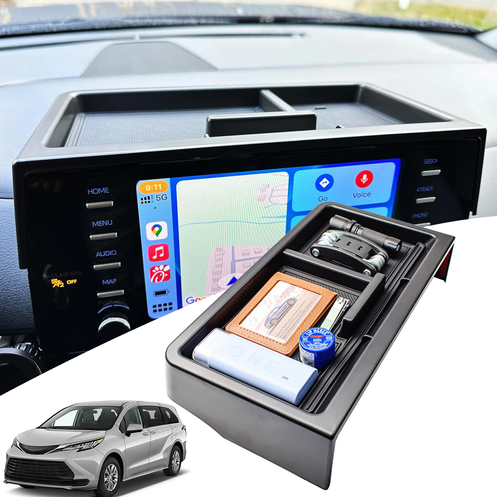

Center Console Dash Board Storage Box for 2021 2022 2023 2024 Toyota Sienna Armrest Box Storage Dashboard Organizer Accessories