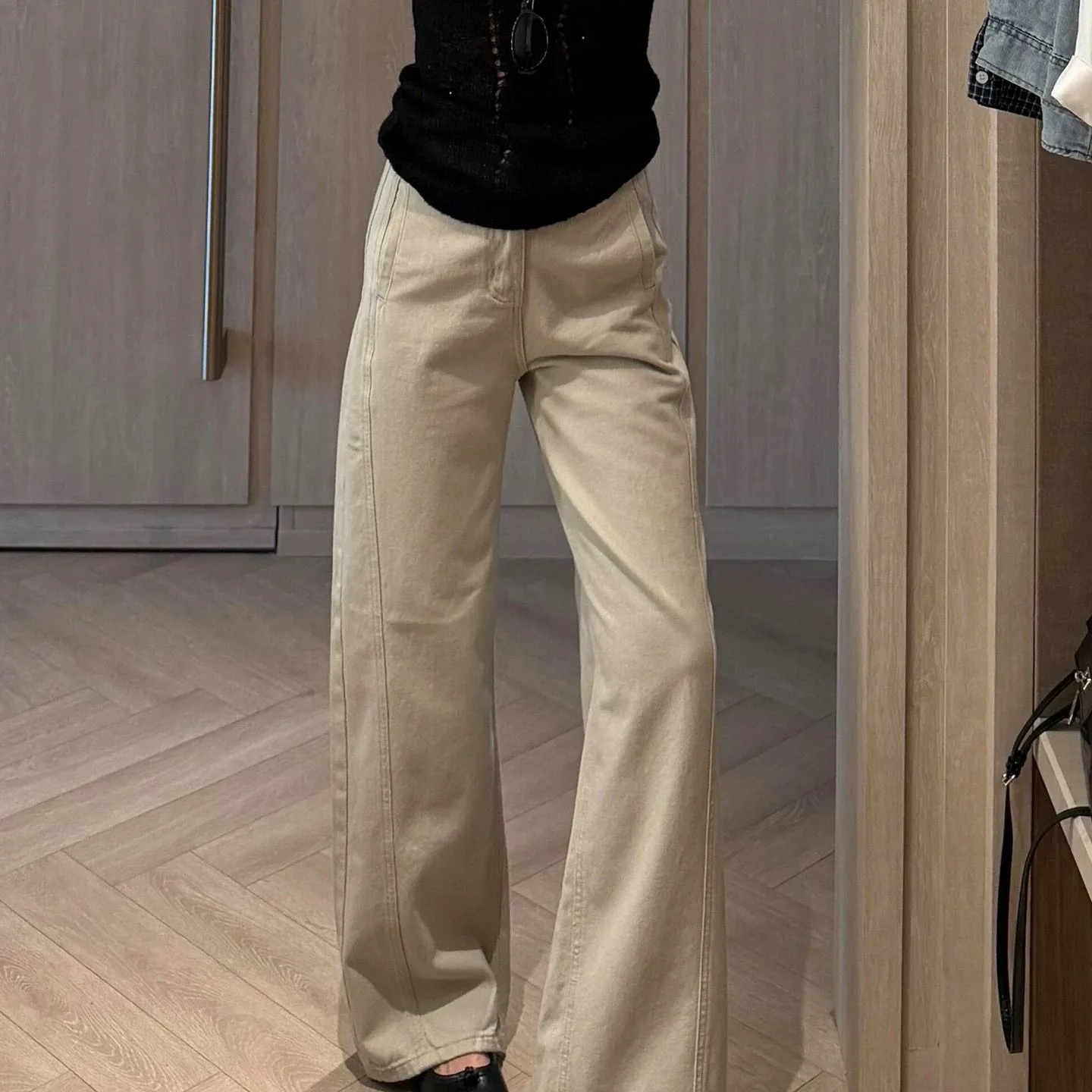 

Y2K Milk Tea Curved Knife Wide Leg Jeans High Waist Loose Slimming Straight Leg Vintage Summer for Women