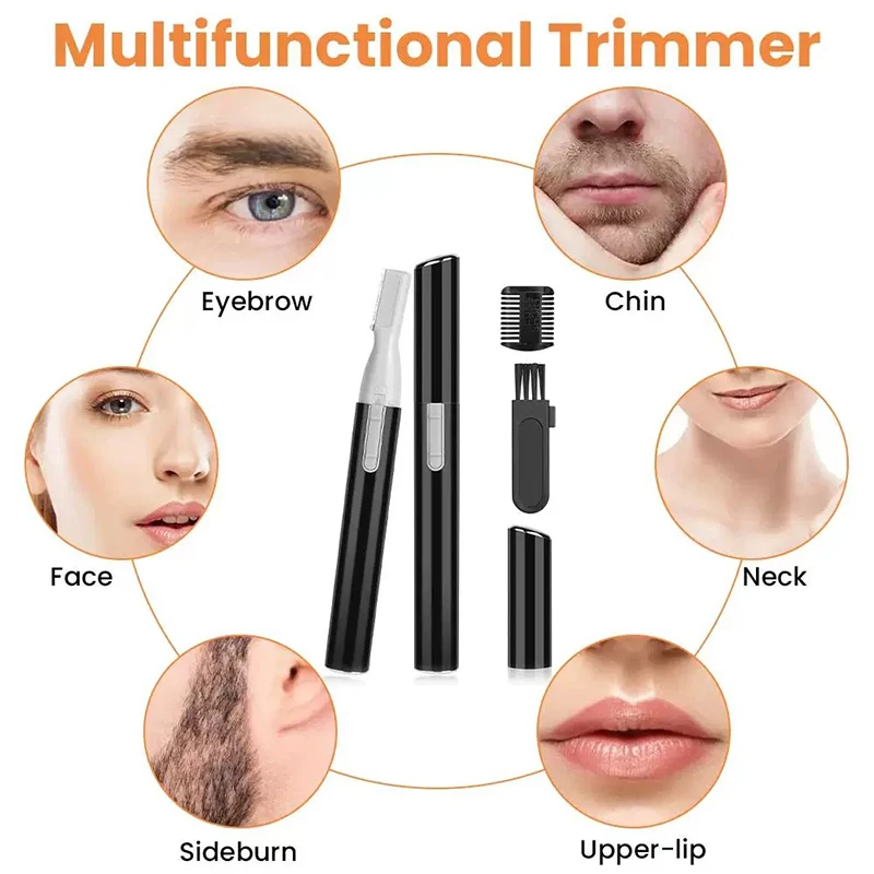 Electric Eyebrow Trimmer Shaver Battery Powered Painless Facial Hair Remover with Adjustable Combfor Personal Grooming Kit