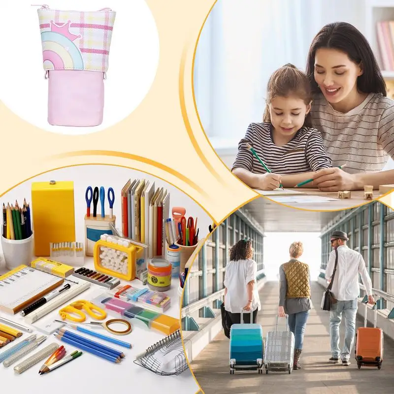 مقلمة واقفة حقيبة محول قابلة للسحب منظم أقلام ملون سعة كبيرة منظم اللوازم المدرسية للممحاة