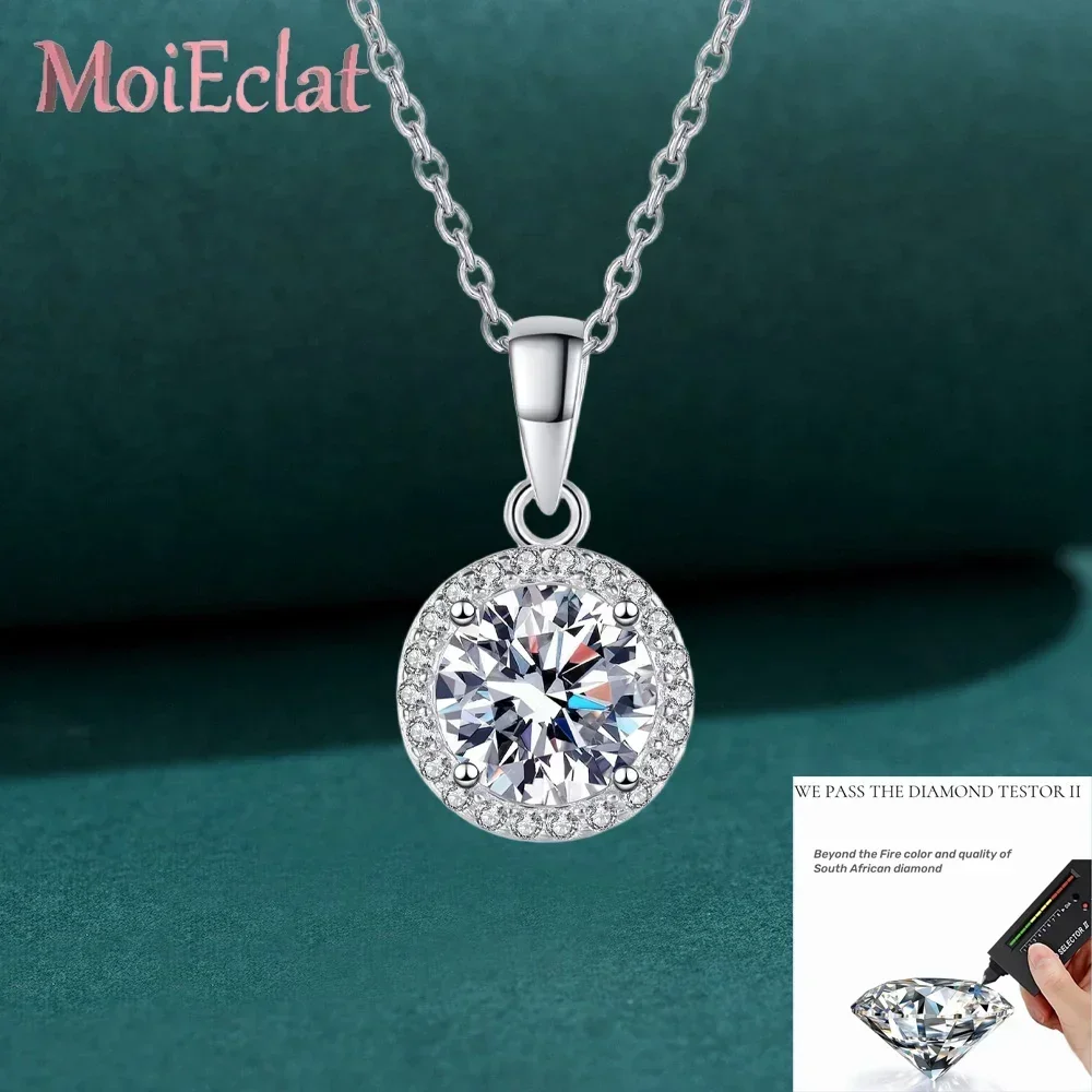 MoiEclat Store Platinum PT950  1ct Moissanite Brightly Round Wrapped Pendants for Women, Premium Platinum PT950 Clavicle Chain