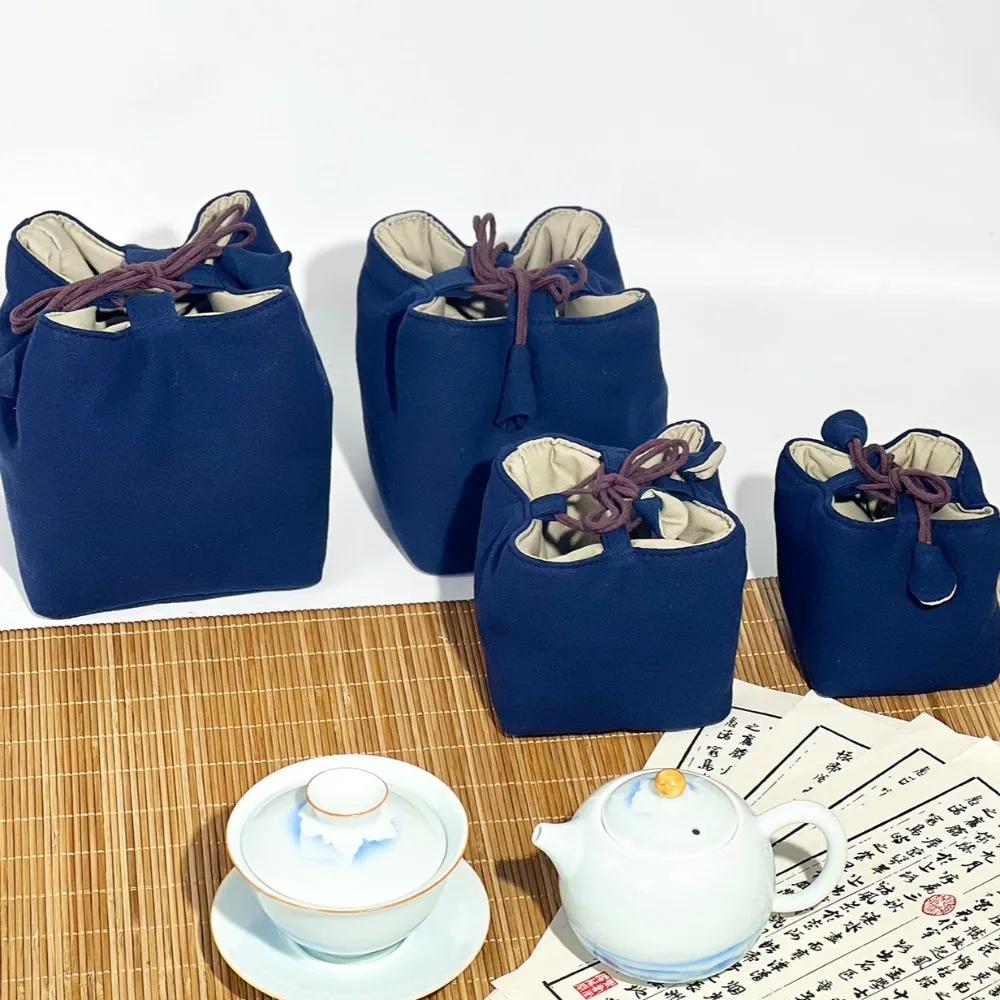 Chinese Style Tea Set Organizer Bag Tea Ceremony Accessories Breakage-proof Teacup Drawstring Cloth Pouch Multifunctional