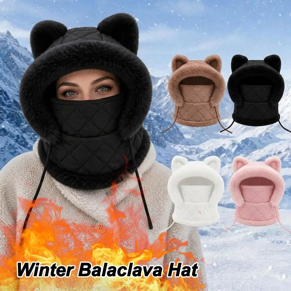 Windproof Winter Balaclava Hat Zipper Closure Faux Fur Trim Full Face Neck Warmer Full Face Coverage Thick Fleece Lining