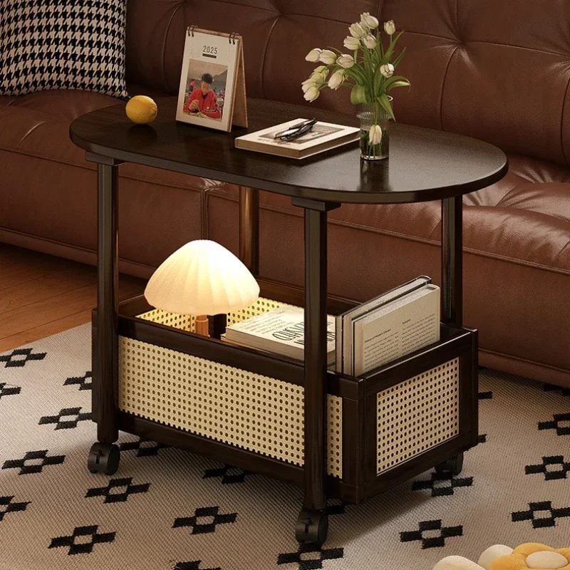 Firm Medieval style sofa side few bedside movable light luxury coffee table small table double-layer storage trolley