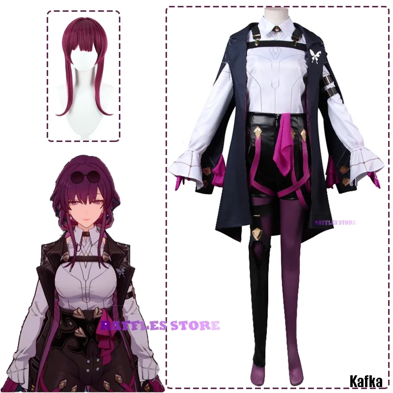 

New Kafka cosplay costume wig Hokai: Star rail cosplay Kafka fullset girl Halloween carnival cosplay party suit XS-XXL