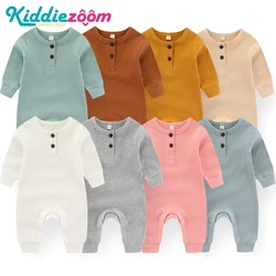 Kiddiezoom Fashion Autumn Winter Unisex Solid Long Sleeve Baby Boy Girl Rompers Cotton Soft Infants Clothing