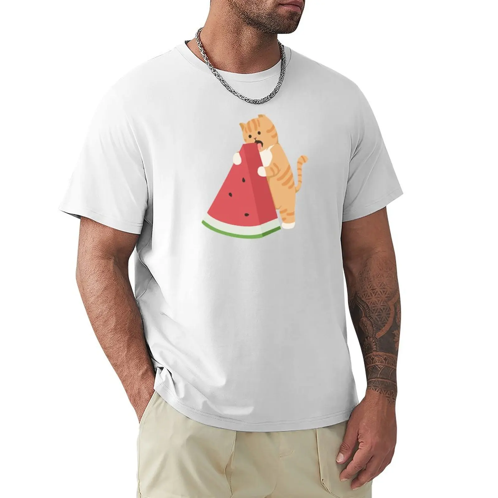 Watermelon-eating Cat T-Shirt quick-drying hippie clothes shirts graphic tees oversized t shirts for men