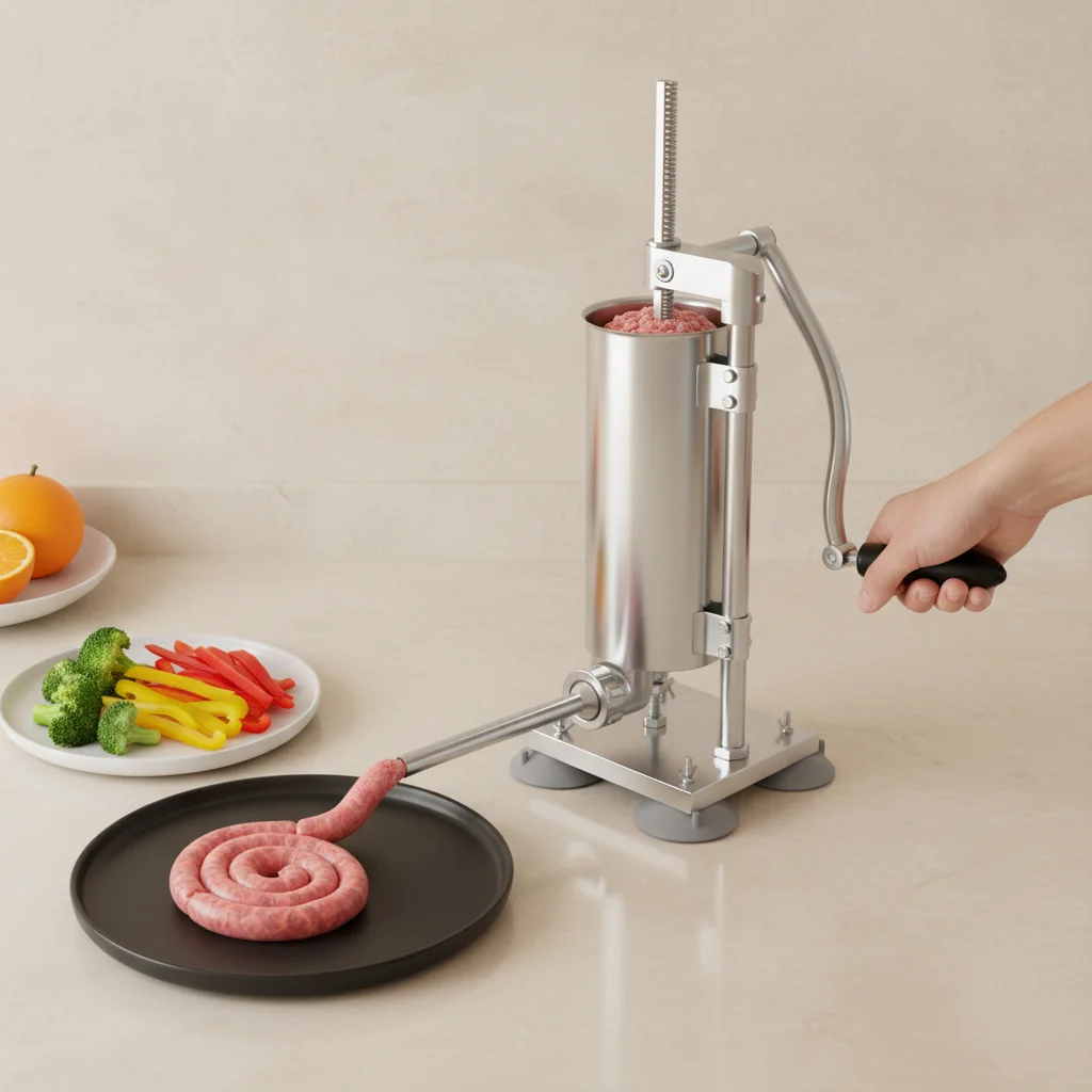 

3L Manual Sausage Stuffer Stainless Steel Vertical Sausage Maker Meat Filling Machine W/ 4 Steel Tubles & 7 PE Tubes , Silver