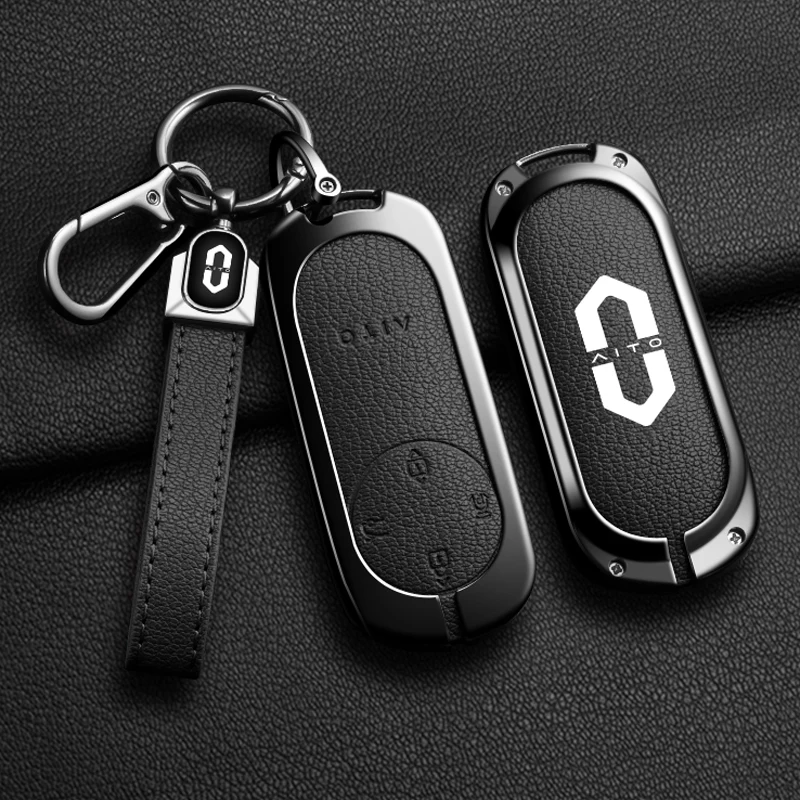 Wysokiej jakości skórzane etui na kluczyk samochodowy ze stopu cynku do Aito M5 M7 M9 Auto Protector Holder Shell Keychain Akcesoria