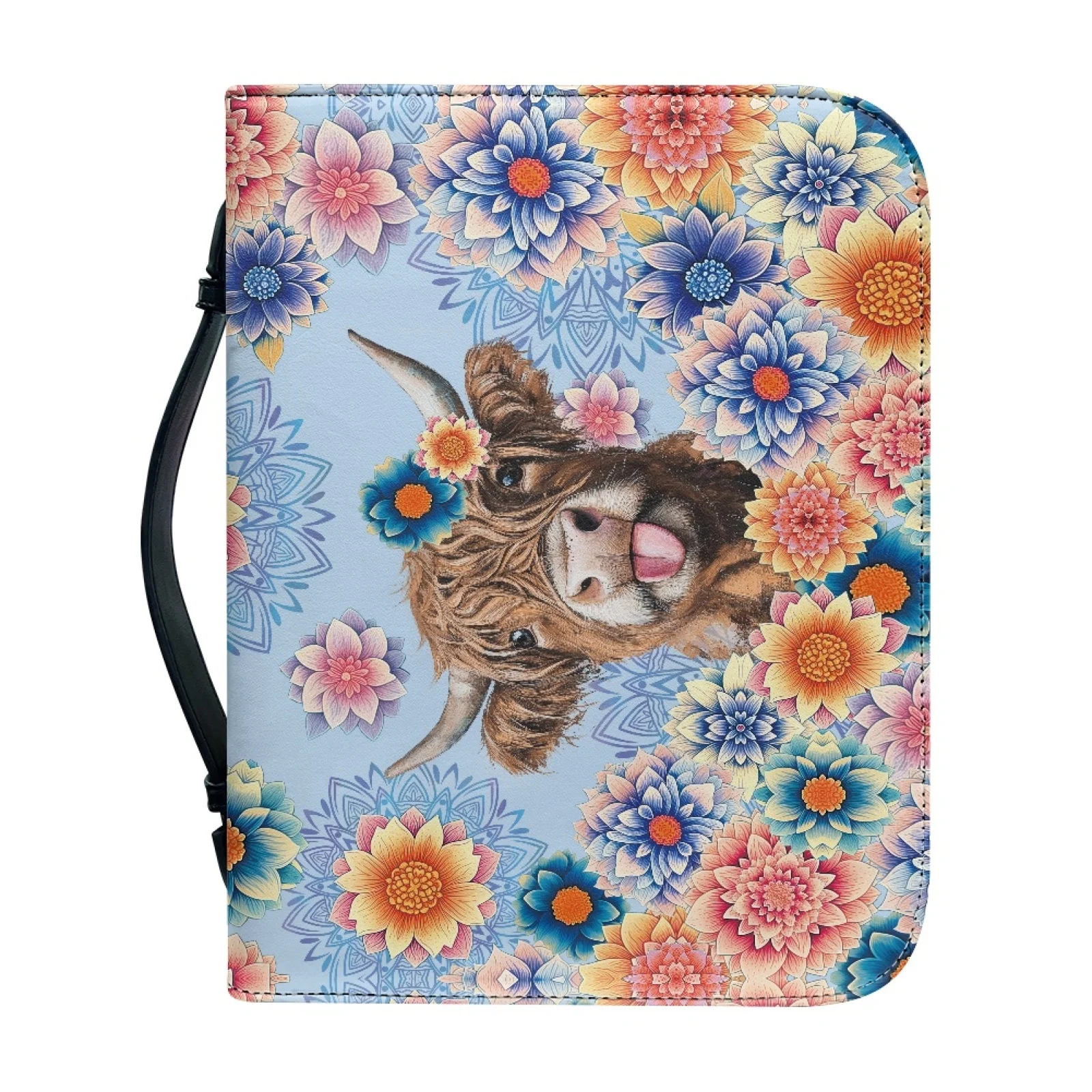 XIXIRIMIDO Highland Cow Floral 2026 Collection Top Handle Bible Bag for Women PU Leather Bible Carrying Book Case