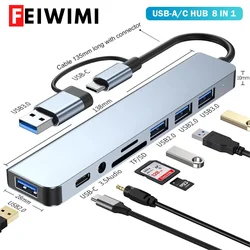 8 in 1 Port USB C Expander USB 3 Hub Typ C Splitter Typ C Dock Multiport Adapter USB Expander für Xiaomi Telefon Tablet