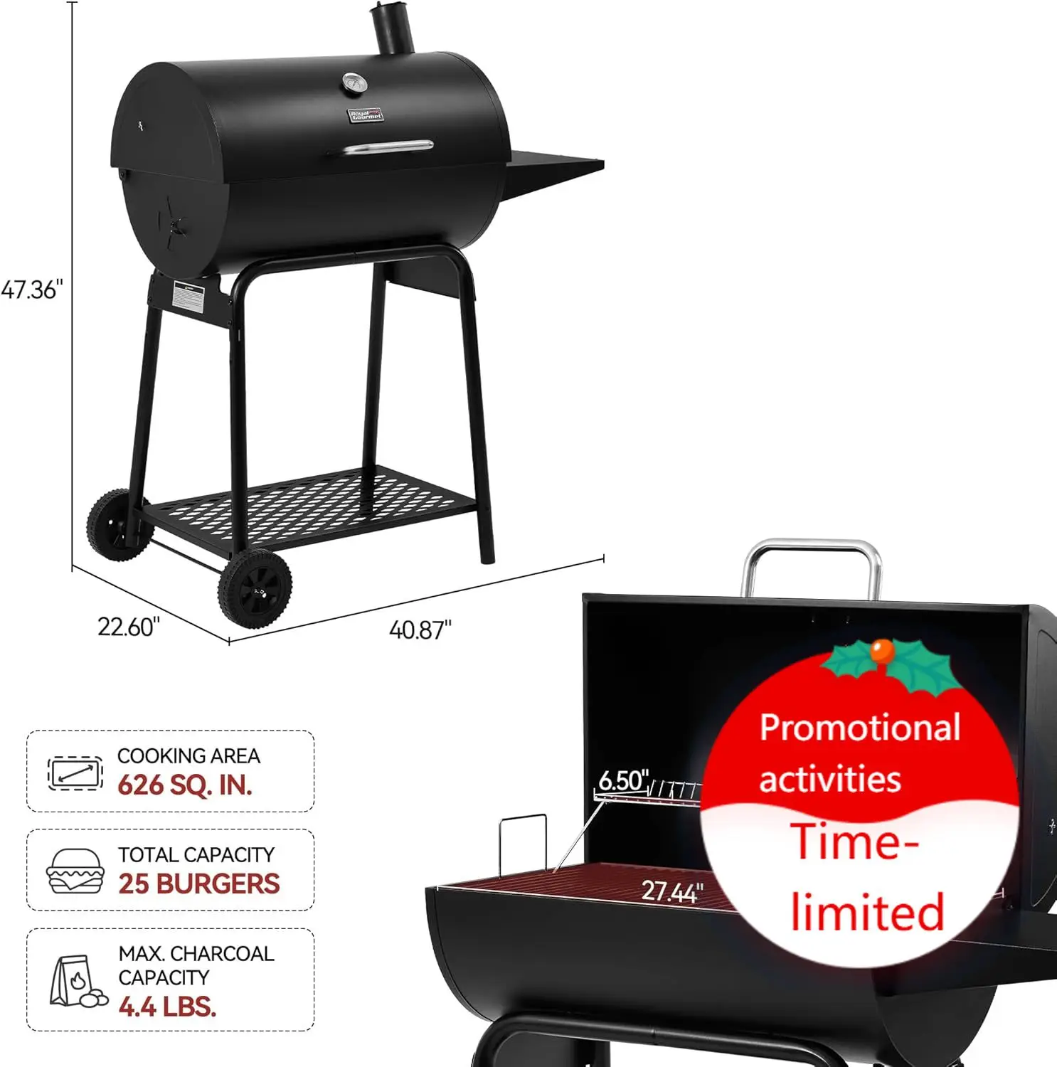 

CC1830 28 Inch Barrel Charcoal Grill with Warming Rack, Outdoor BBQ Grill with 626 Sq. In. Grilling Space for Backyard, Patio an