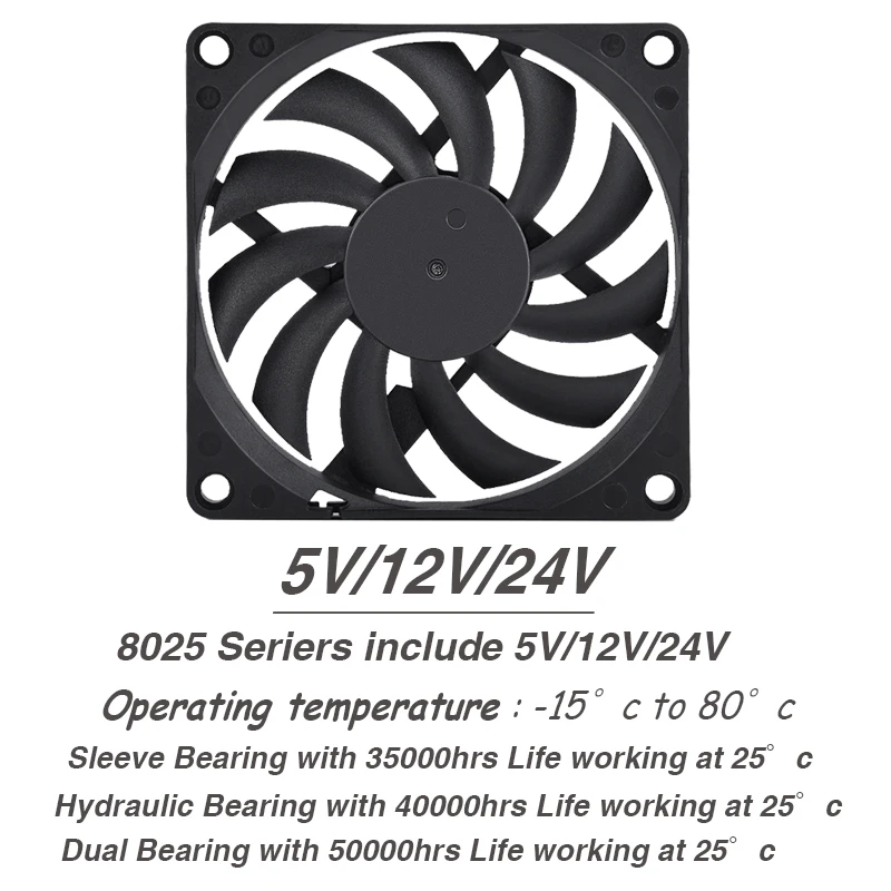 Refrigerador do ventilador da caixa do computador, Refrigeração sem escova da CC, PC CPU, 80mm, 5V, USB, 80x80x10mm, 8cm, 5V, 12V, 24V, 8010, 2PIN, 3PIN, 2 PCes