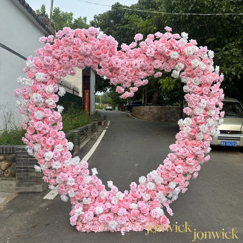 Romantisches weißes Rosenherz, künstliche Blume, Hochzeitshintergrund, Blumendekoration, Outdoor-Party, Jubiläum, Valentinstag, Hintergrunddekoration – Detail 6