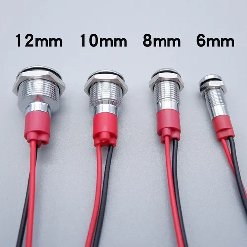 Imagen 2 del producto 25 uds 6/8/10/12mm luz indicadora de advertencia LED de Metal lámpara de señal 3V 5V 12V 24V 110V 220V rojo naranja verde azul blanco con cable