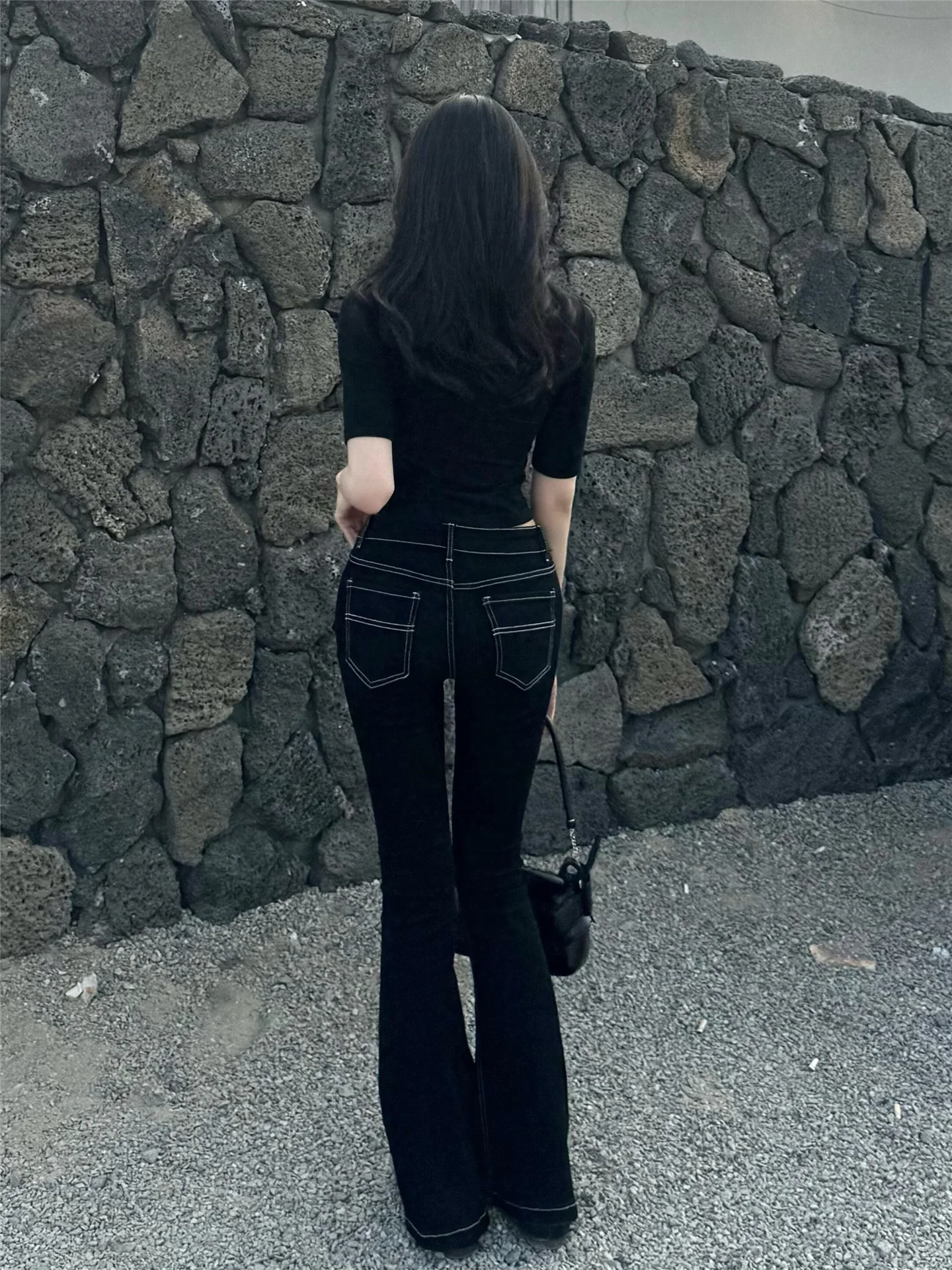 

American Style Vintage Low Waist Bell Bottom Jeans Women's Spring Slimming Long Floor Length Pants Casual Cotton Denim