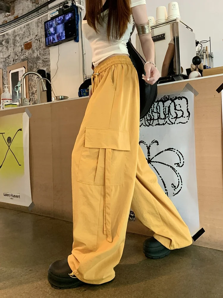 

Американские ретро-рабочие брюки с высокой талией, свободные повседневные брюки, женские летние узкие брюки с широкими штанинами, универсальные длинные брюки, брюки в пол