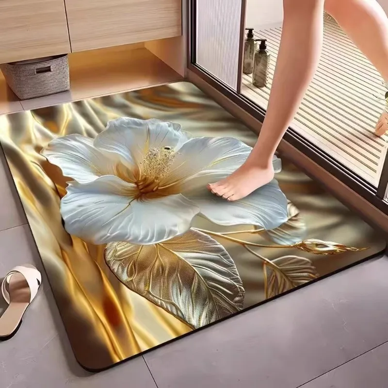 Diatom mud bathroom anti slip floor mat, household plant three-dimensional pattern carpet, bathroom foot mat, absorbent
