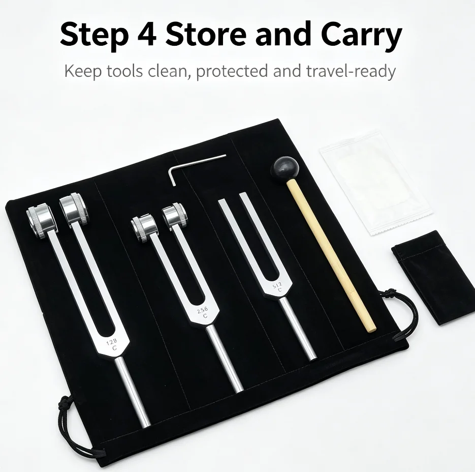 Tuning Forks Set 128Hz 256Hz 512Hz with Hammer & Bag, Professional Sound Therapy Instruments for Healing, Chakra, Yoga image 3