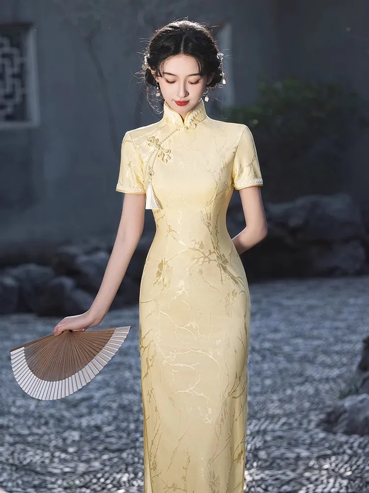 

Женская модная одежда Ele Yellow Goose Color с вышивкой Dr Embroidered Design для помолвки, летняя новинка