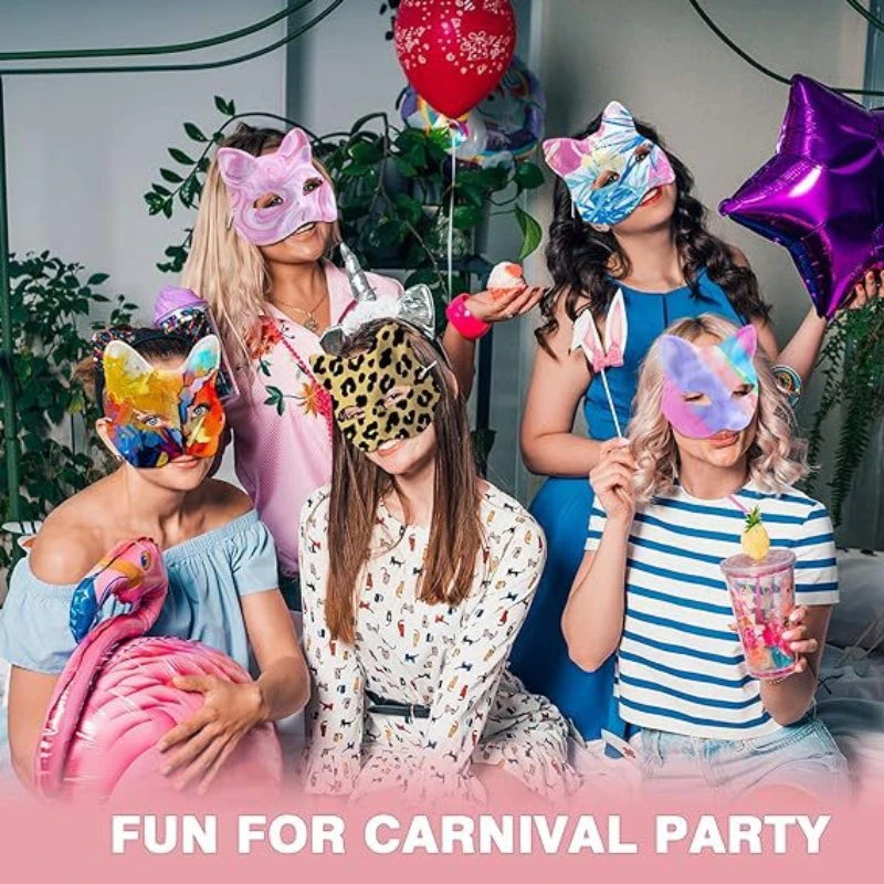 手描きの猫とキツネのマスク,男性と女性,ハーフフェイス,DIY,和風,アニメパーティー,ボール用品,新コレクション