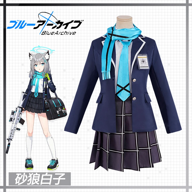 

Sunaookami Siroko Cosplay For Game Blue Archive Cute blue tie Plaid Pleated Skirt Women Outfit Costume E