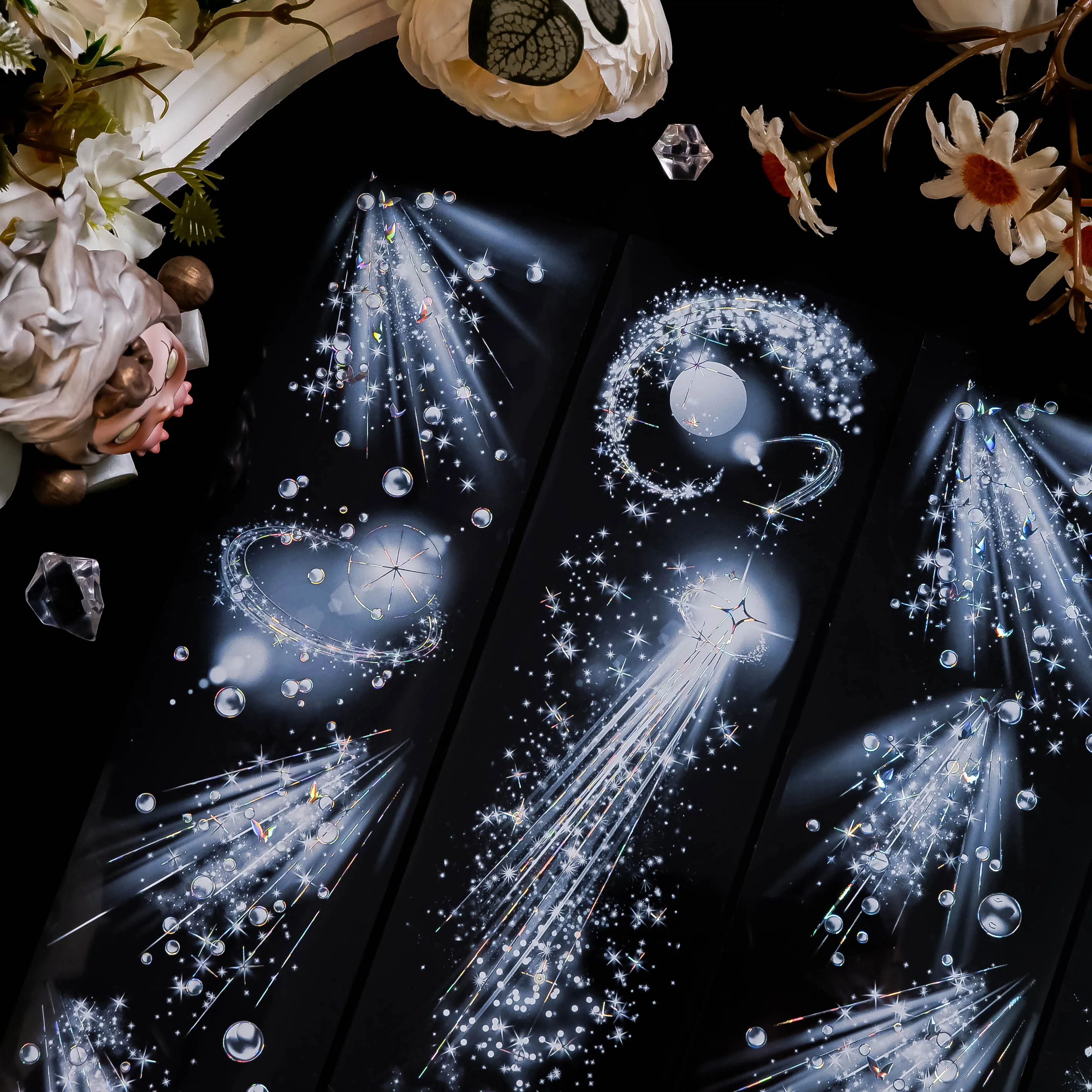 Daxiangjun Dust Shadow Moved, Land-made 5m PET Tape Laser Silver Butterfly Antique Card Journal