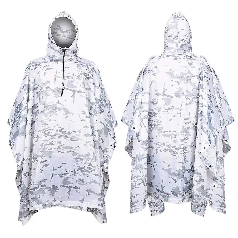 Camouflage Tactical Poncho Waterproof Winter Raincoat Snow White Water-Resistant Hunting Tourist Clothing Rain Cape Cover