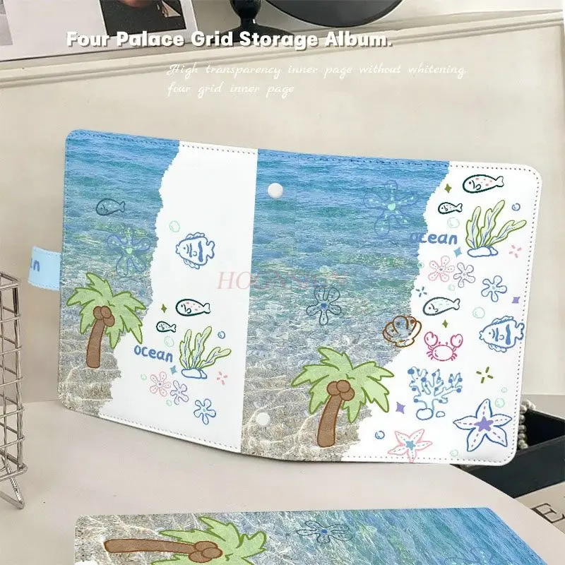 1book Ins style 5-inch double grid double-sided card book with leather soft shell insert dust cover, small fish coconut tree