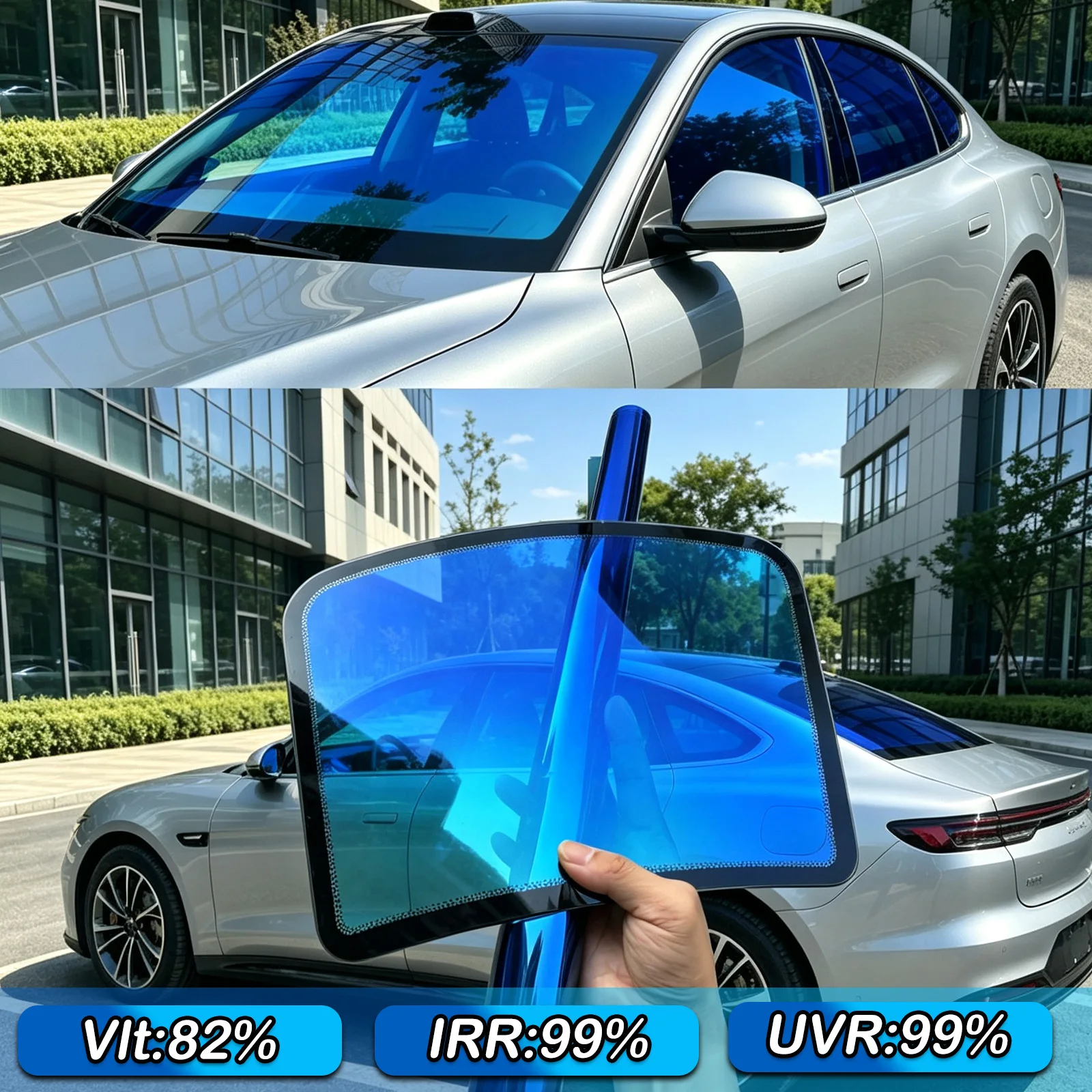 50CM Colorful Blue 82% Car Window Film Color-Changing Window Film Heat-Insulating UV-Blocking Scratch-Resistant PET Film