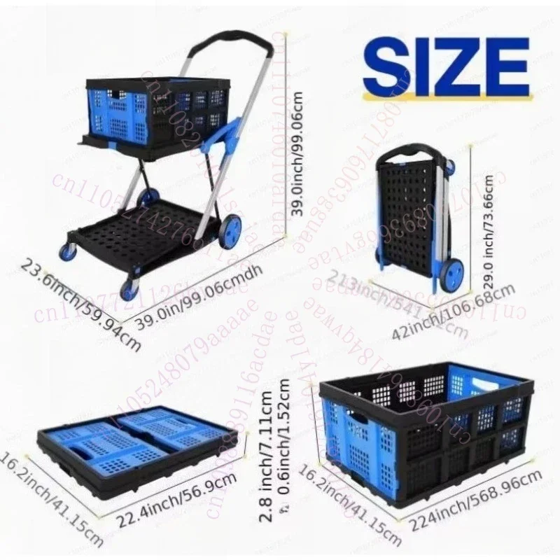 For Utility Cart Multi Use Functional Collapsible Shopping Carts 2-Tier Collapsible Shopping Cart with Baskets Carritor