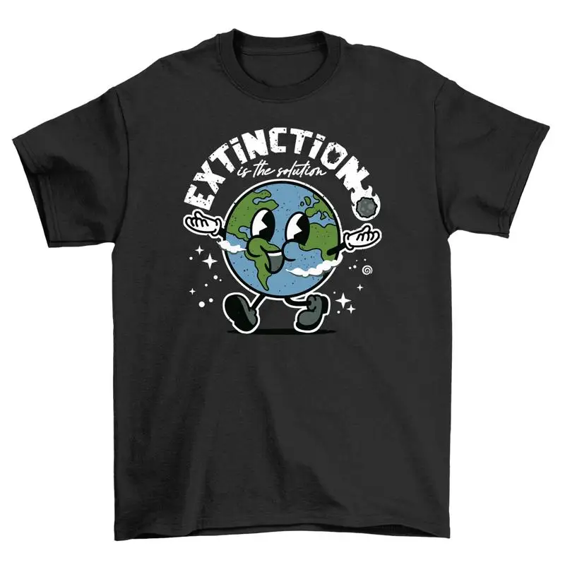 Extinction is Solution Funny Earth Cartoon T shirt Save the Planet in Style