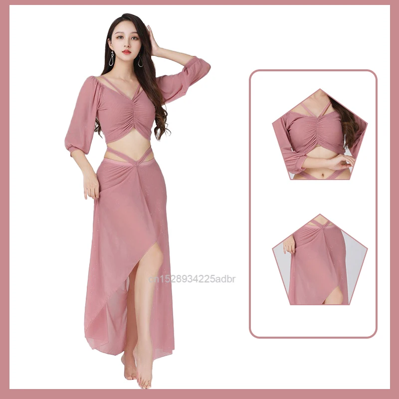 

Одежда для танца живота, комплект из 2 предметов: топ + юбка, тренировочные костюмы больших размеров, сетчатые сексуальные костюмы для выступлений для взрослых, женские костюмы