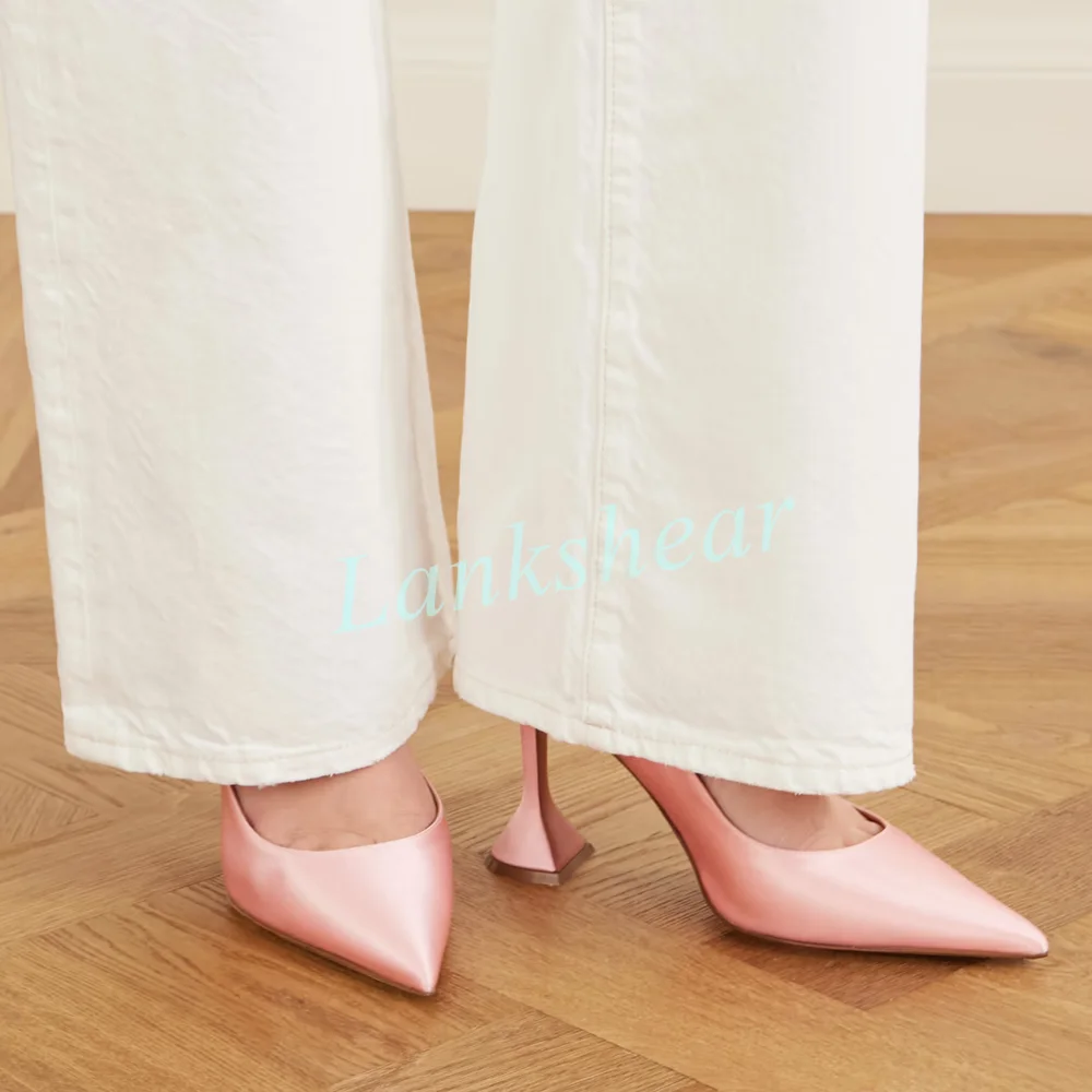 Blush Pink Satin Pointed Toe Pumps Shallow Sculptural Flared Heel Slip-On Design Elegant Bridal Events Wedding High Heels 2026