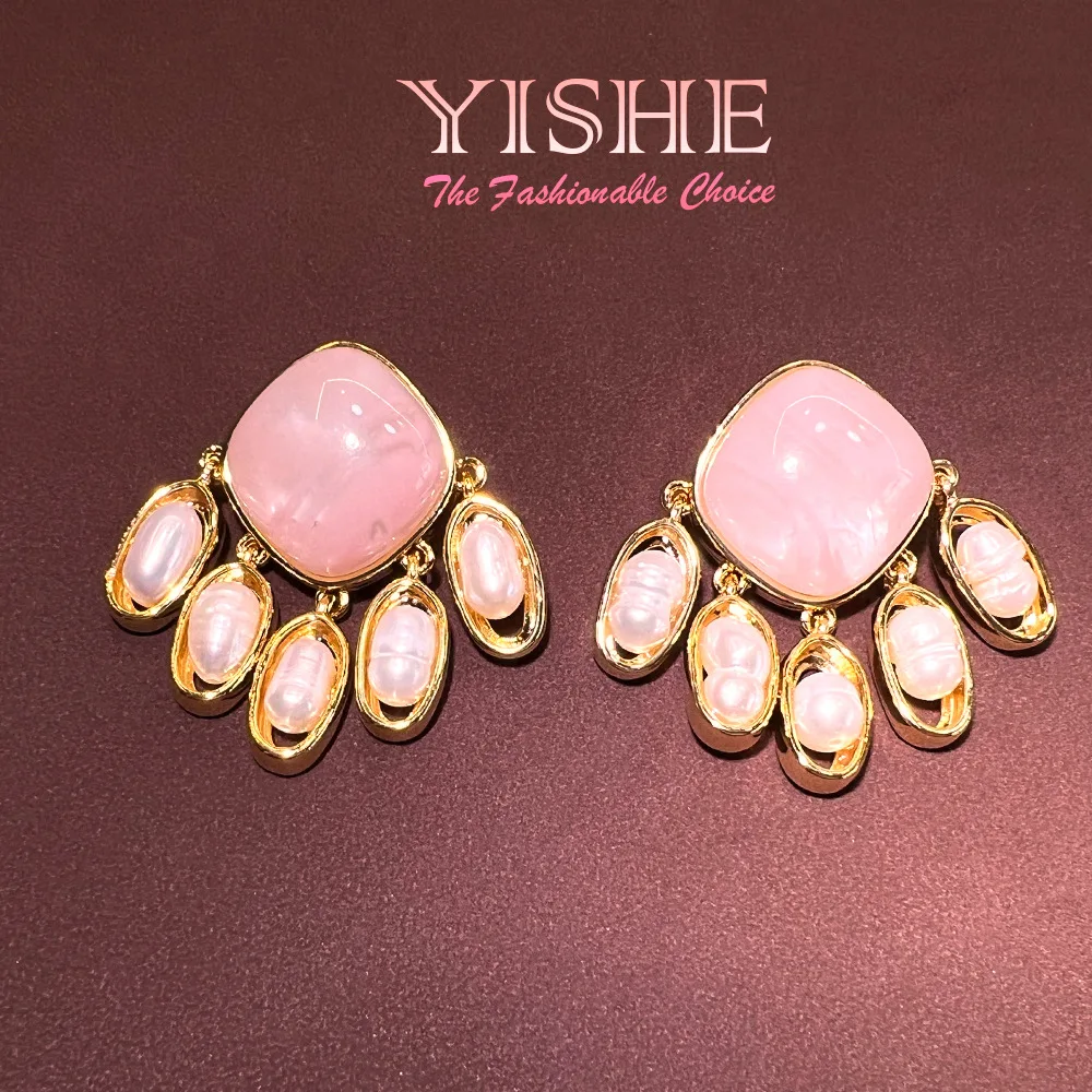 French premium pearl earrings, rouge powder new Internet celebrity explosion cross-border hot-selling real gold-plated 925 premi