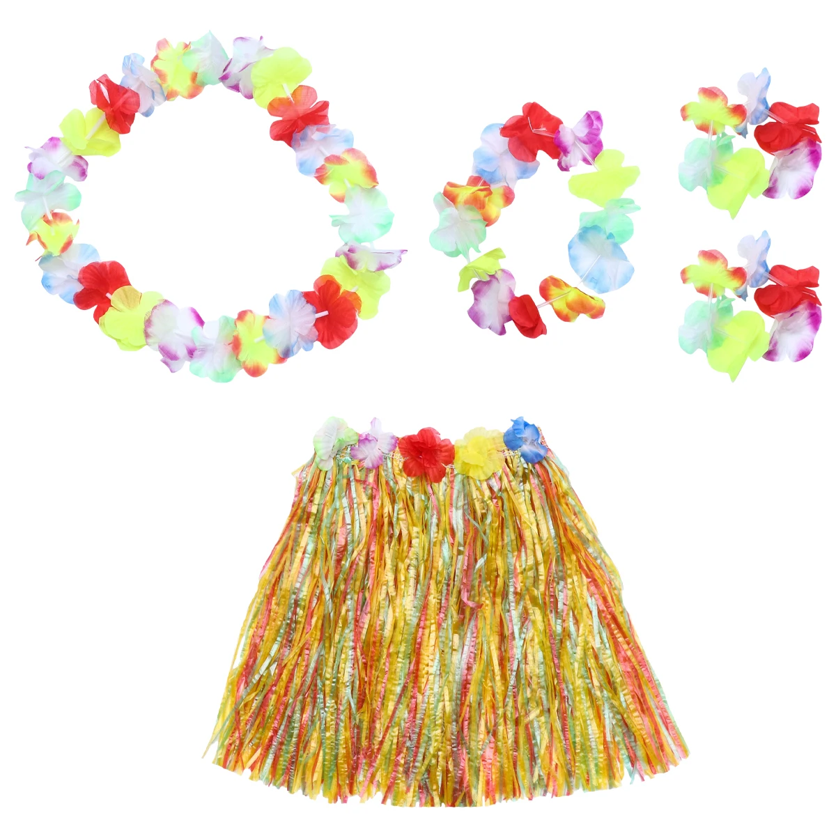 

Children Grass Skirt Set Leaf Skirt Head Hoop Bracelets Neck Garland Luau Party Costume Beach Island Theme Kids