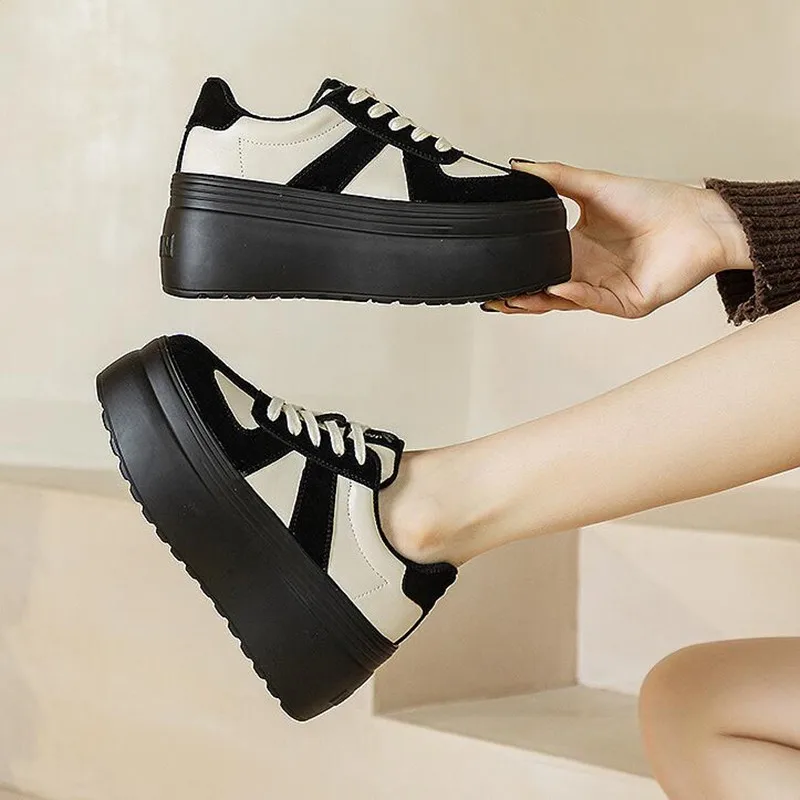 

Роскошные дышащие модные кроссовки из микрофибры из натуральной кожи 8 см, ботильоны на плоской подошве, весенне-осенние женские вулканизированные туфли