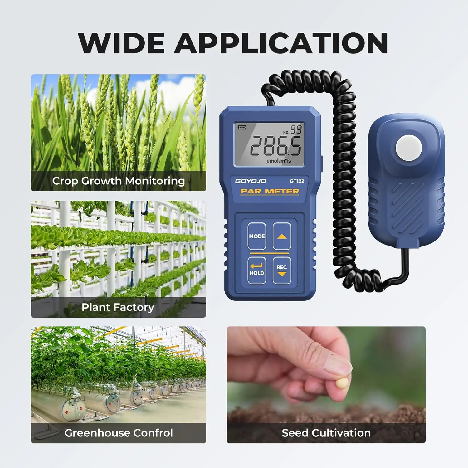 Light Meter for Plants Greenhouse PAR Meter Hydroponic Greenhouse PPFD Meter High Precision Light Intensity Measuring 400-700 Nm