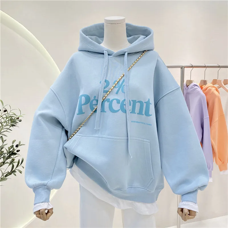 Women\'s Light Green Pullover 2023 New Autumn Ladies Thin Letter Printing Panel Hooded Sweater Casual Loose Fashion Versatile Top