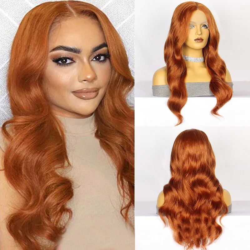 

Fashion female long curly hair dark orange chemical fiber headgear lace wigs